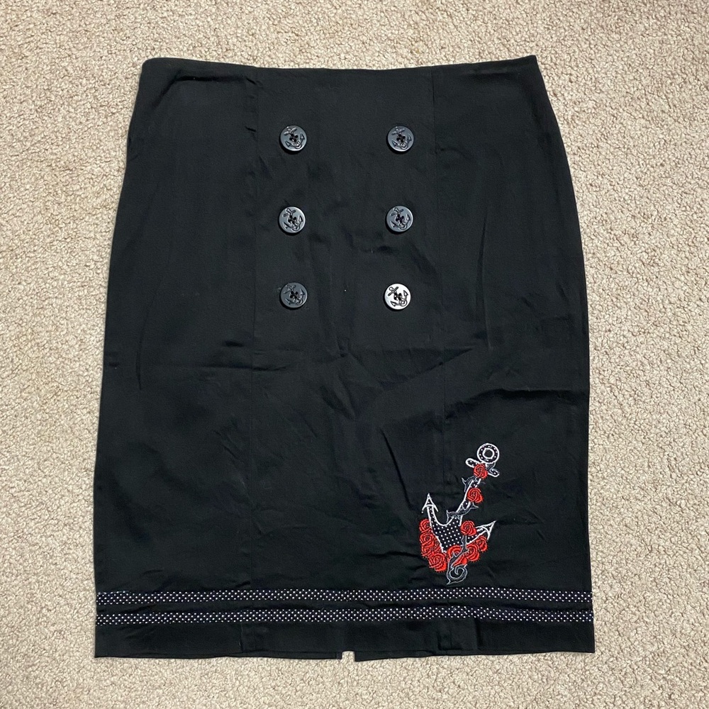 Living Dead Souls Black Anchor Rose Wiggle Knee High Waisted Skirt M